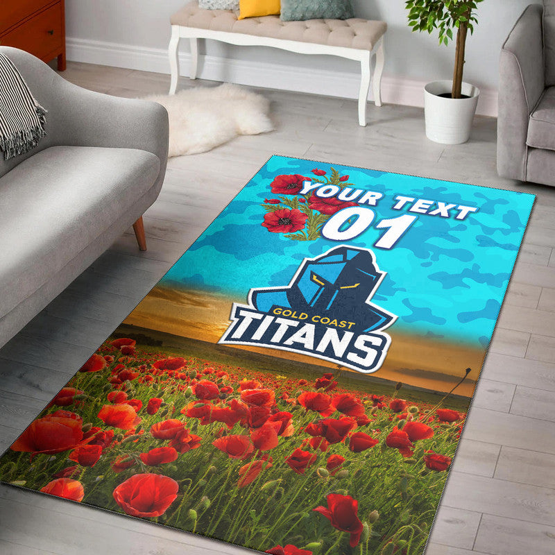 (Custom Personalised) Gold Coast Titans ANZAC 2022 Area Rug Poppy Flowers Vibes - Vibe Hoodie Shop