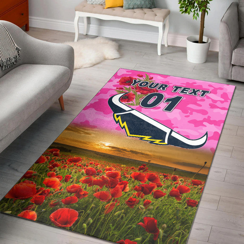 (Custom Personalised) North Queensland Cowboys ANZAC 2022 Area Rug Poppy Flowers Vibes - Pink - Vibe Hoodie Shop