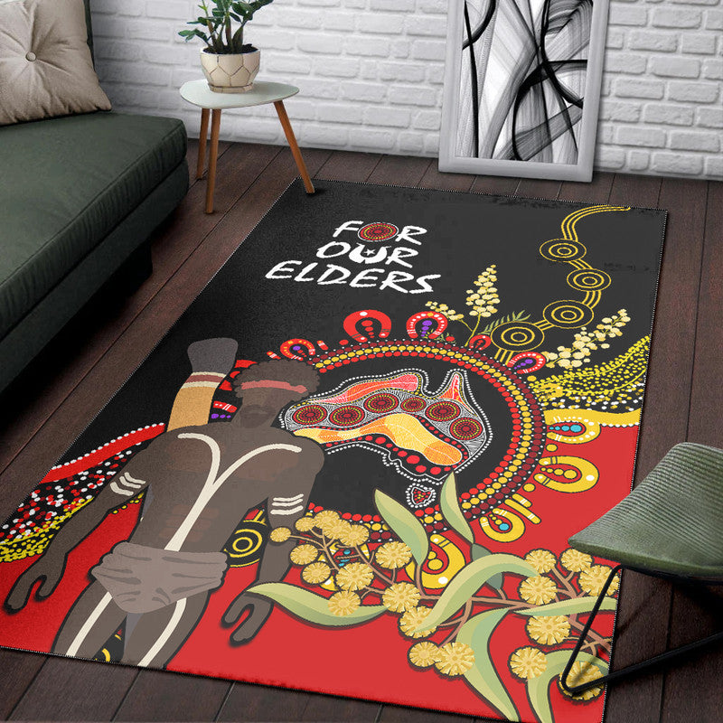 NAIDOC 2023 Indigenous Area Rug Australia Map With Golden Wattle - Vibe Hoodie Shop