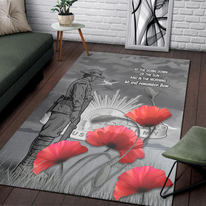 Remembrance Day Area Rug Soldier Australian Army Rising Sun With Red Poppy - Vibe Hoodie Shop