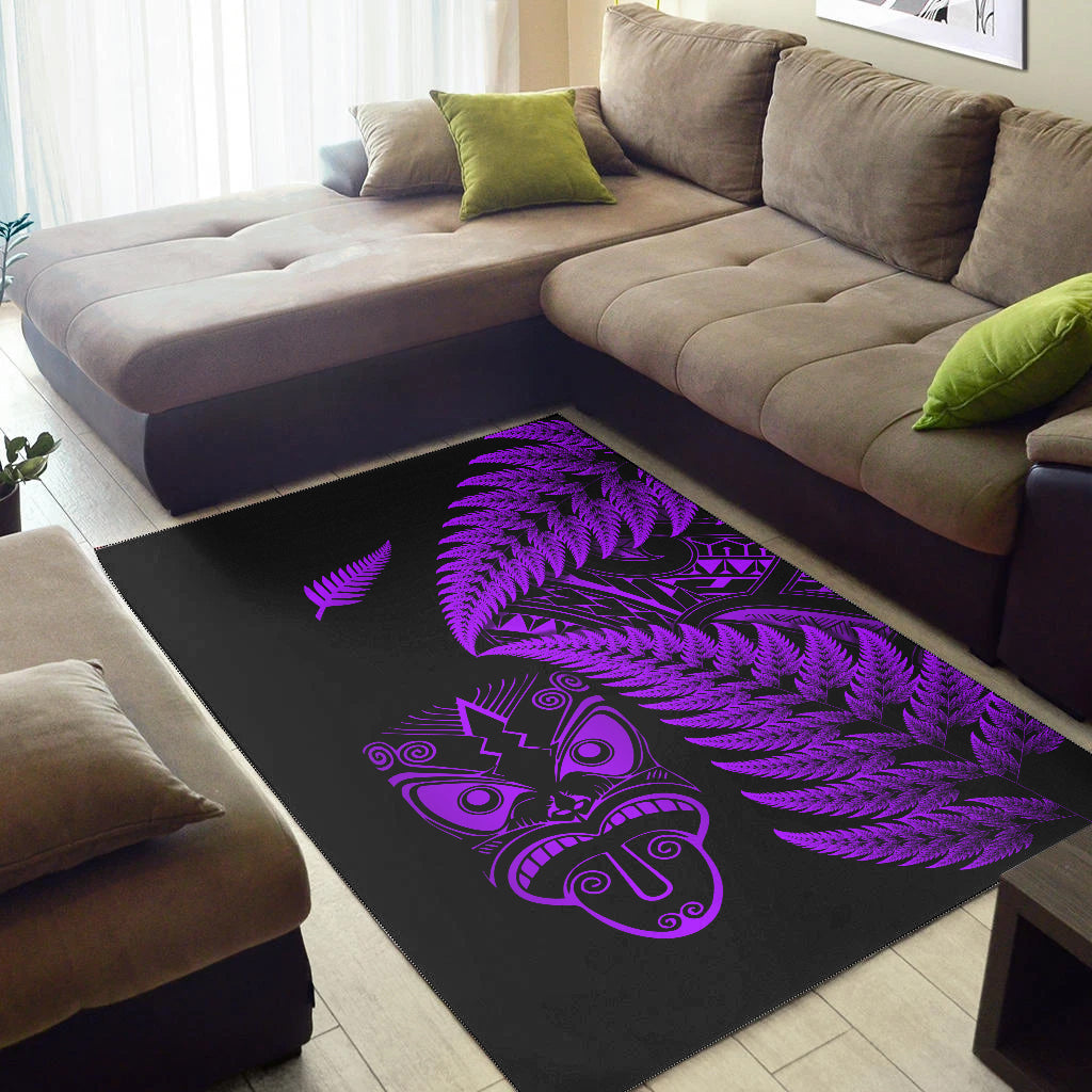 New Zealand Haka Rugby Maori Area Rug Silver Fern Vibes - Purple - Vibe Hoodie Shop