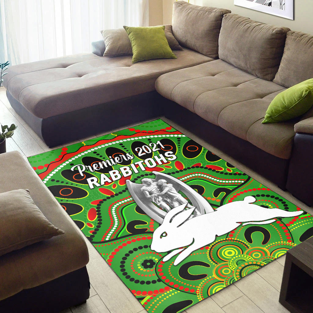 South Sydney Rabbitohs Area Rug 2021 Indigenous Premiers - Trophy - Green - Vibe Hoodie Shop