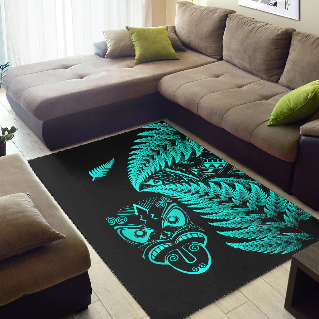 New Zealand Haka Rugby Maori Area Rug Silver Fern Vibes - Turquoise - Vibe Hoodie Shop