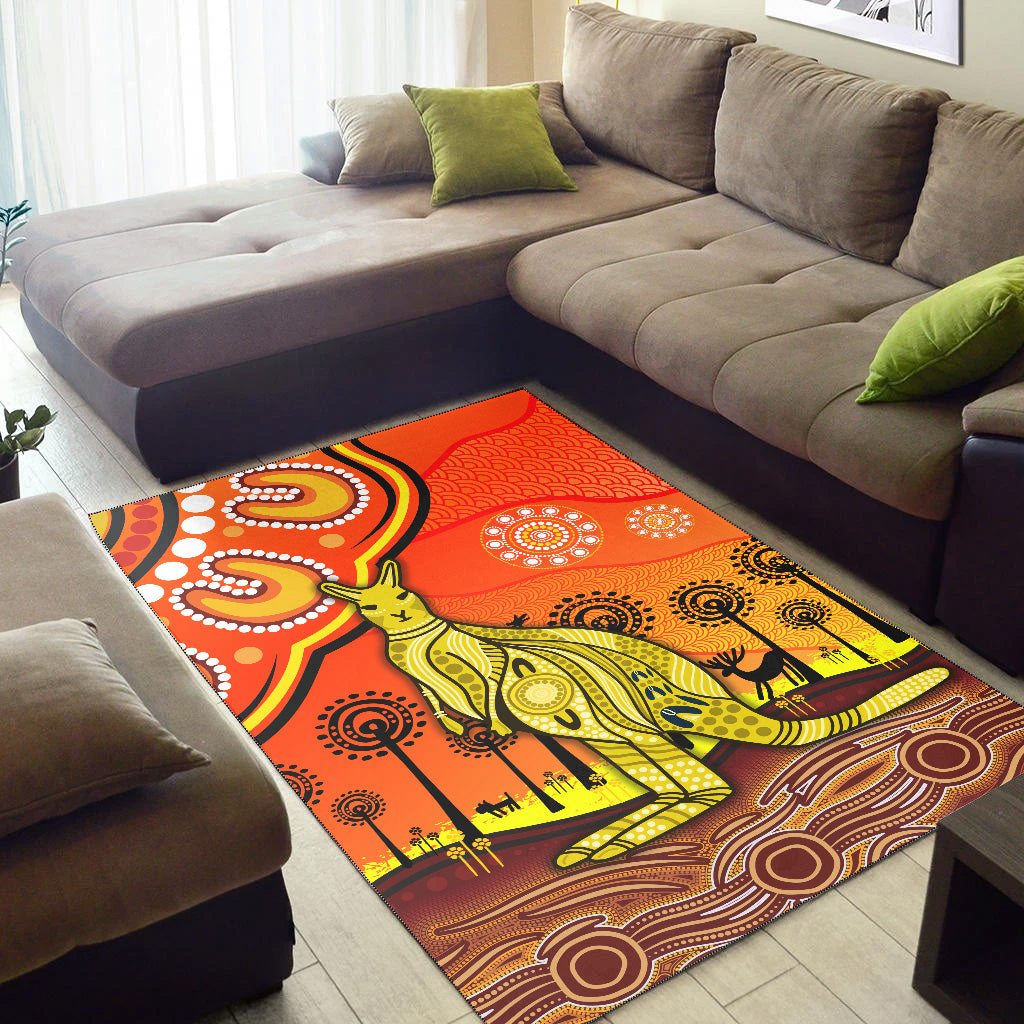 Aboriginal Art Kangaroo Area Rug Indigenous Unique Vibes - Orange - Vibe Hoodie Shop