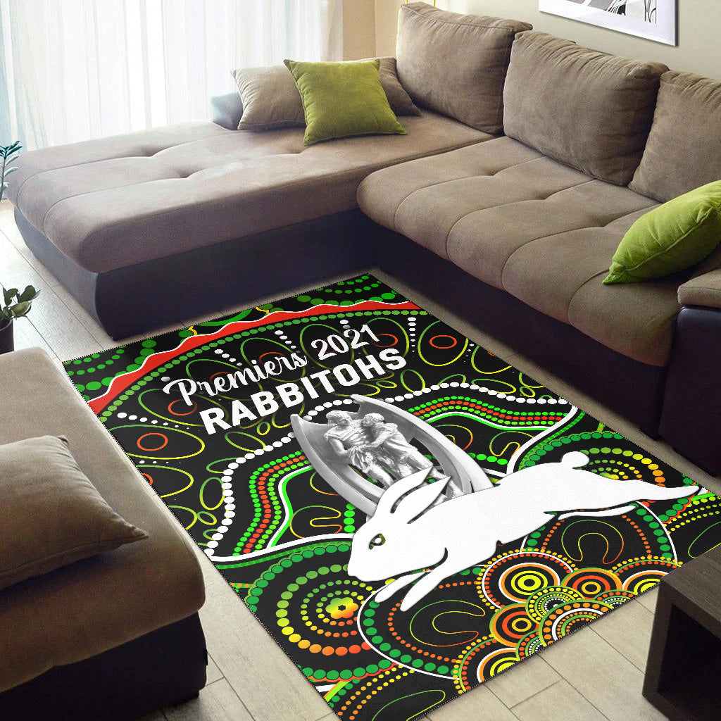 South Sydney Rabbitohs Area Rug 2021 Indigenous Premiers - Trophy - Black - Vibe Hoodie Shop