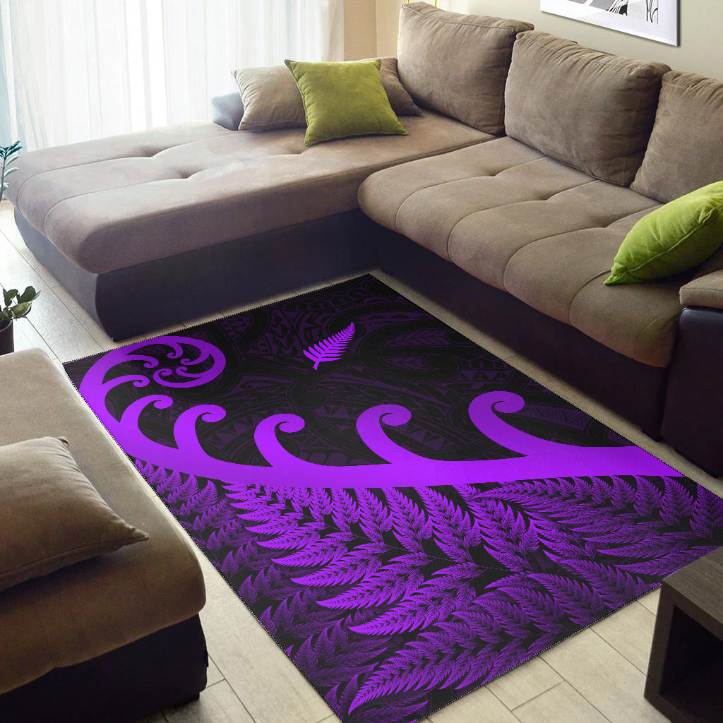 New Zealand Rugby Maori Area Rug Silver Fern Koru Vibes - Purple - Vibe Hoodie Shop