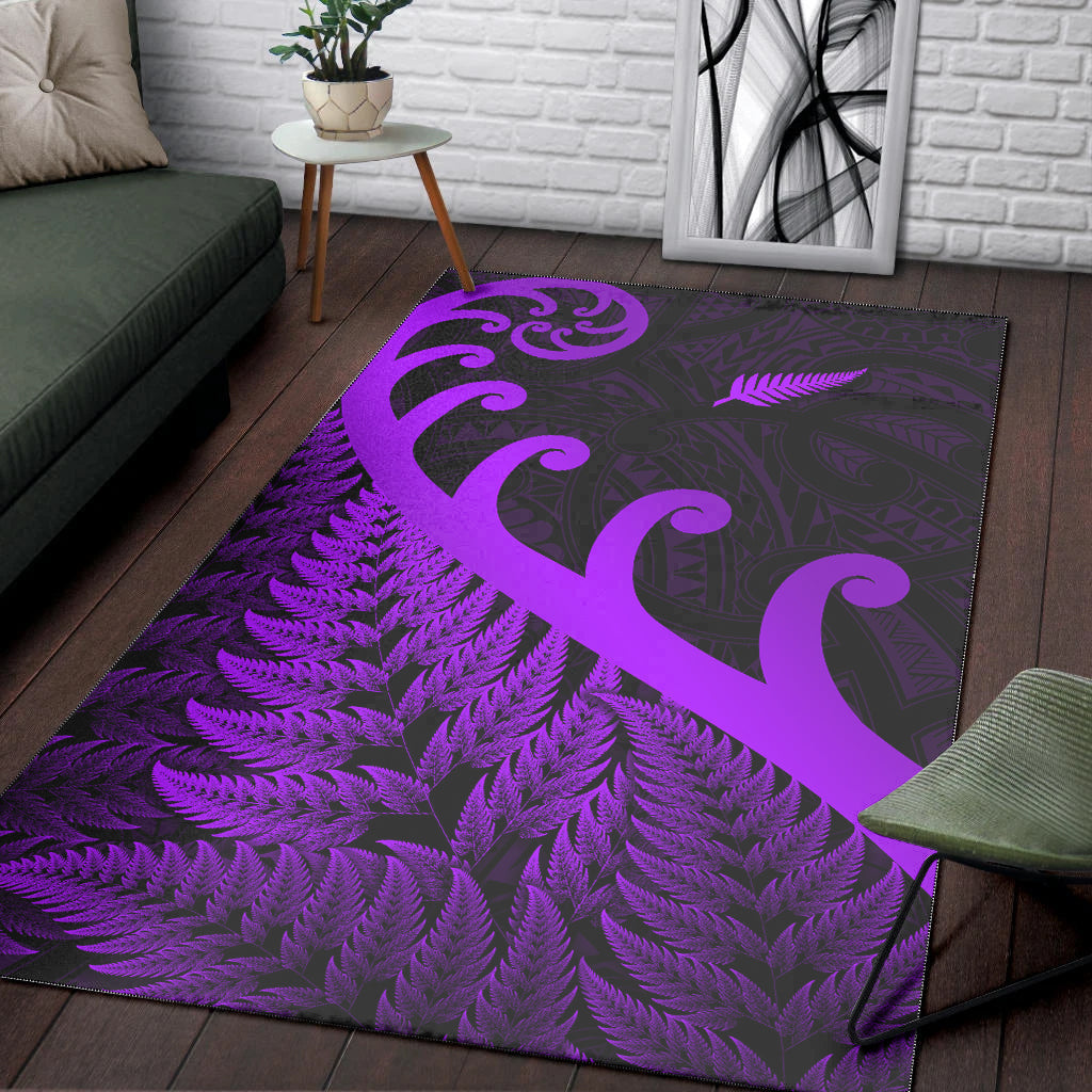 New Zealand Rugby Maori Area Rug Silver Fern Koru Vibes - Purple - Vibe Hoodie Shop