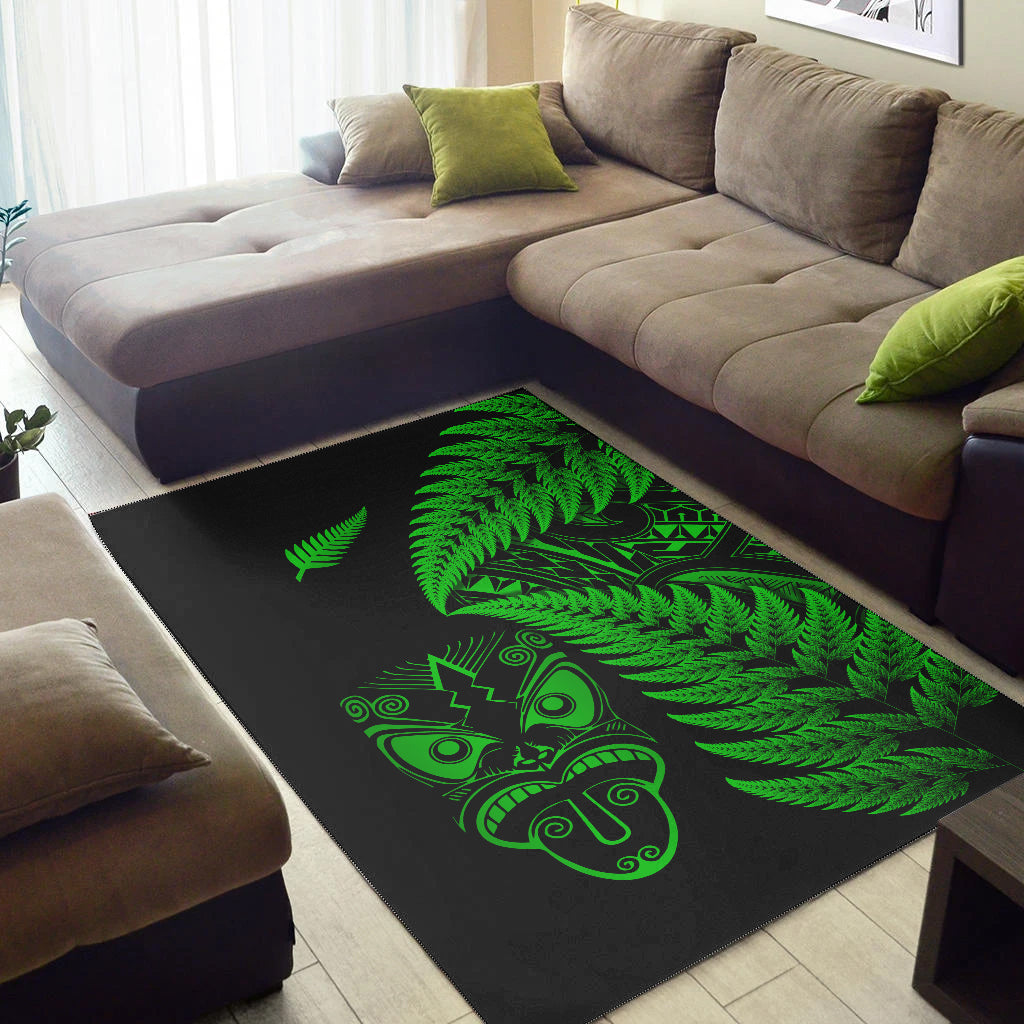 New Zealand Haka Rugby Maori Area Rug Silver Fern Vibes - Green - Vibe Hoodie Shop