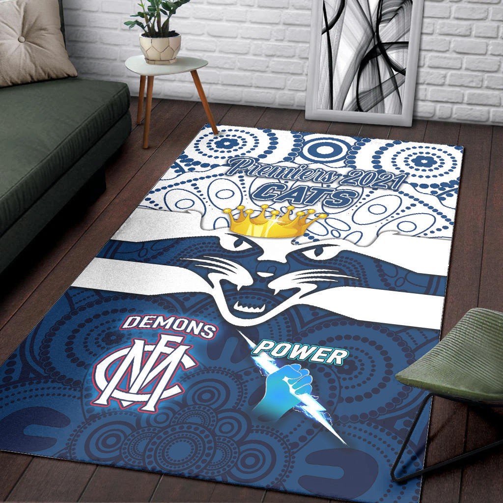 Geelong Cats Indigenous Area Rug Football 2021 Premiers - The King - Vibe Hoodie Shop