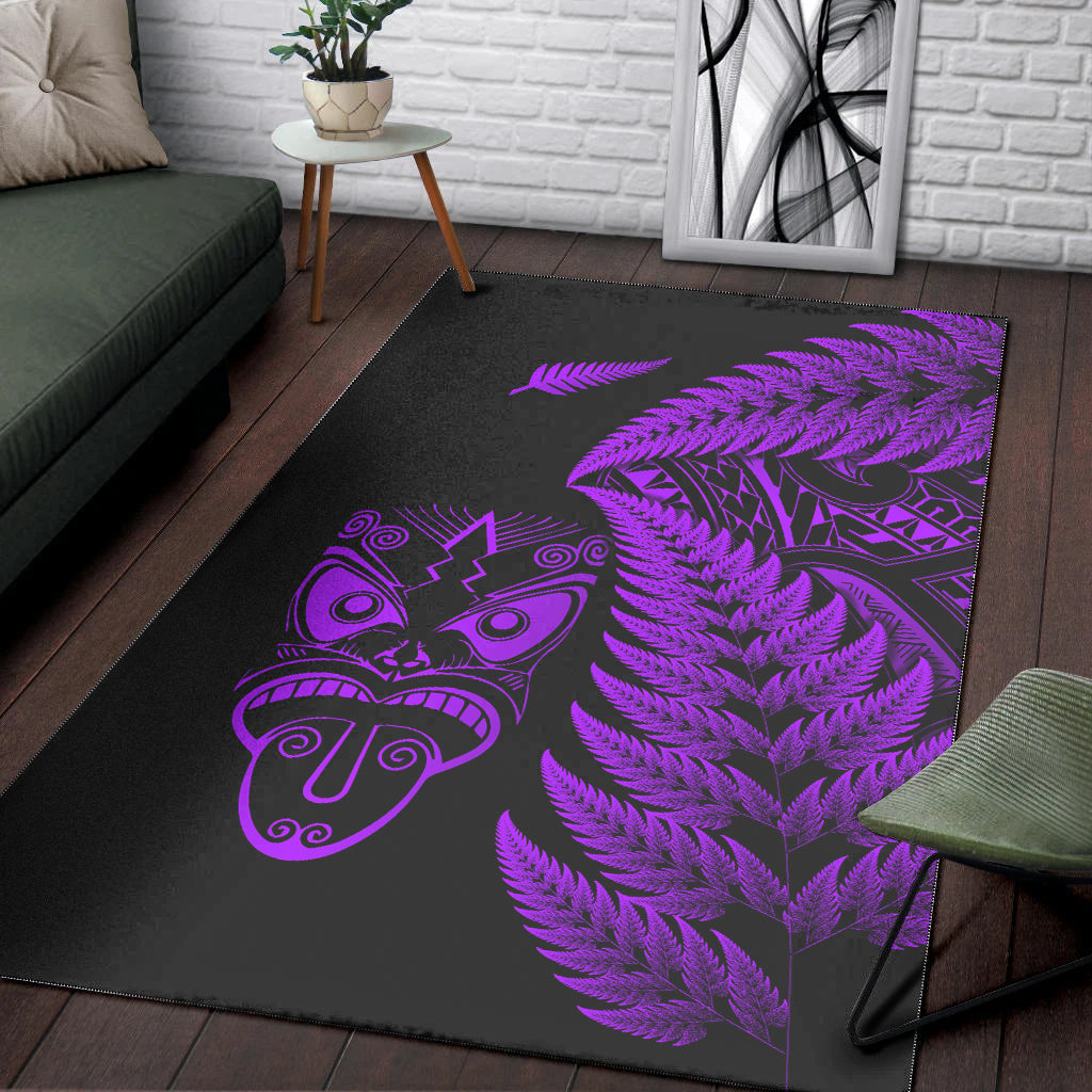 New Zealand Haka Rugby Maori Area Rug Silver Fern Vibes - Purple - Vibe Hoodie Shop