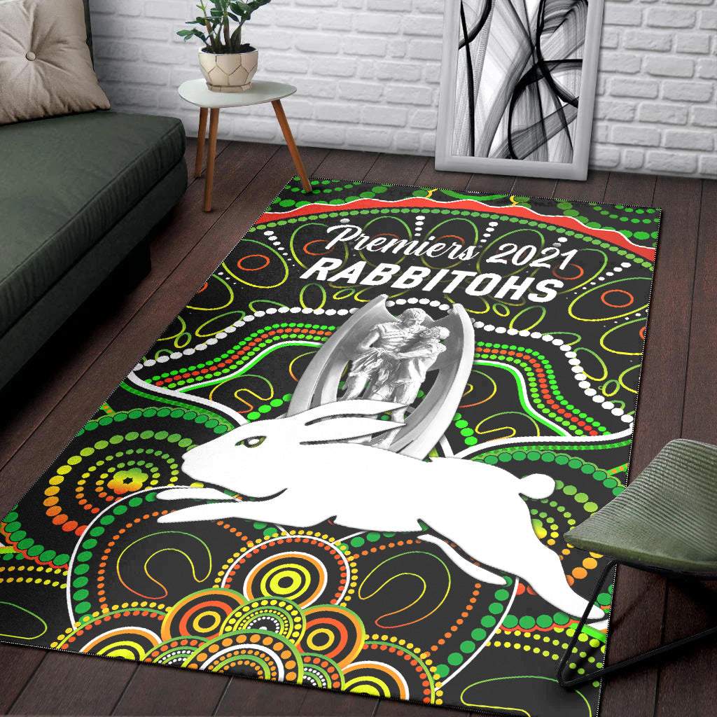 South Sydney Rabbitohs Area Rug 2021 Indigenous Premiers - Trophy - Black - Vibe Hoodie Shop