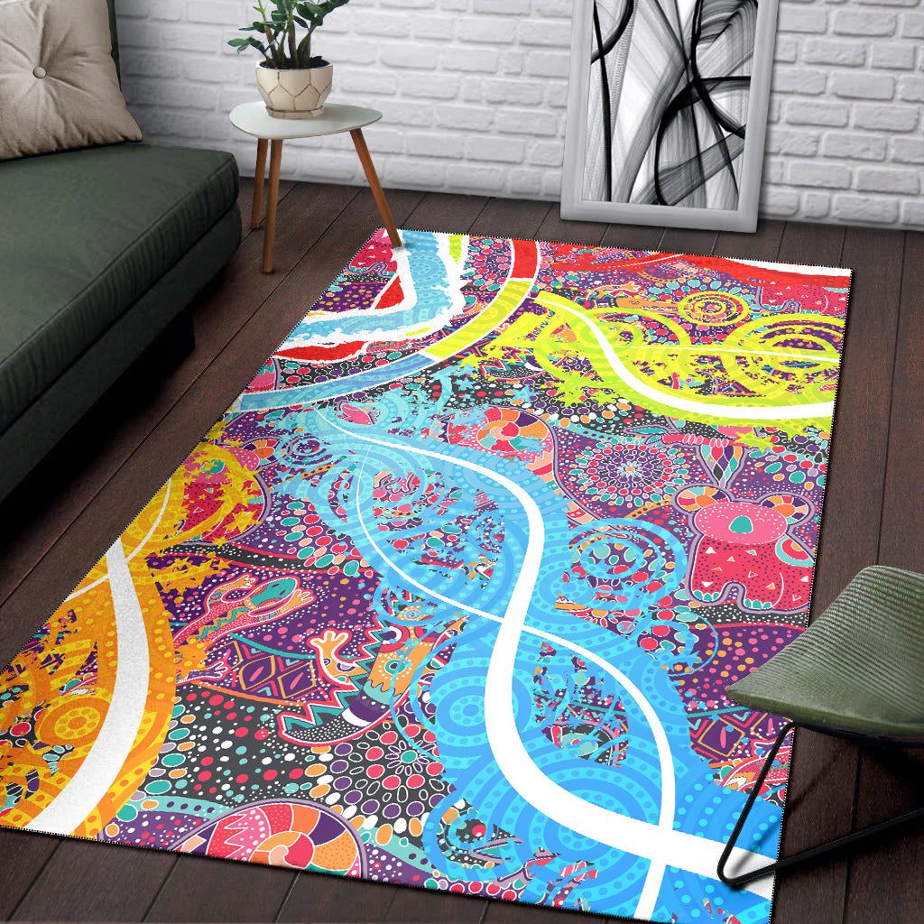 Aboriginal Art Colorful Vibes Area Rug Indigenous - Vibe Hoodie Shop