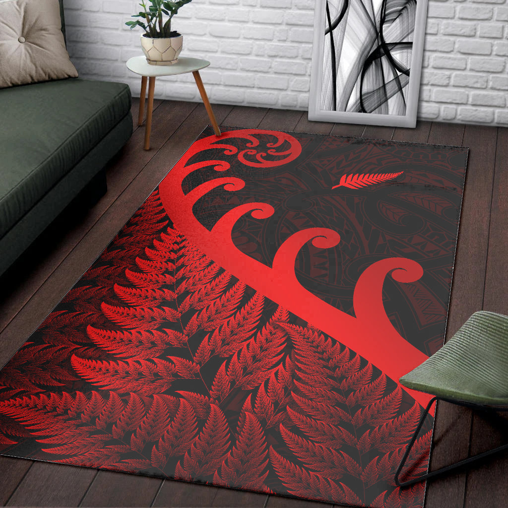 New Zealand Rugby Maori Area Rug Silver Fern Koru Vibes - Red - Vibe Hoodie Shop