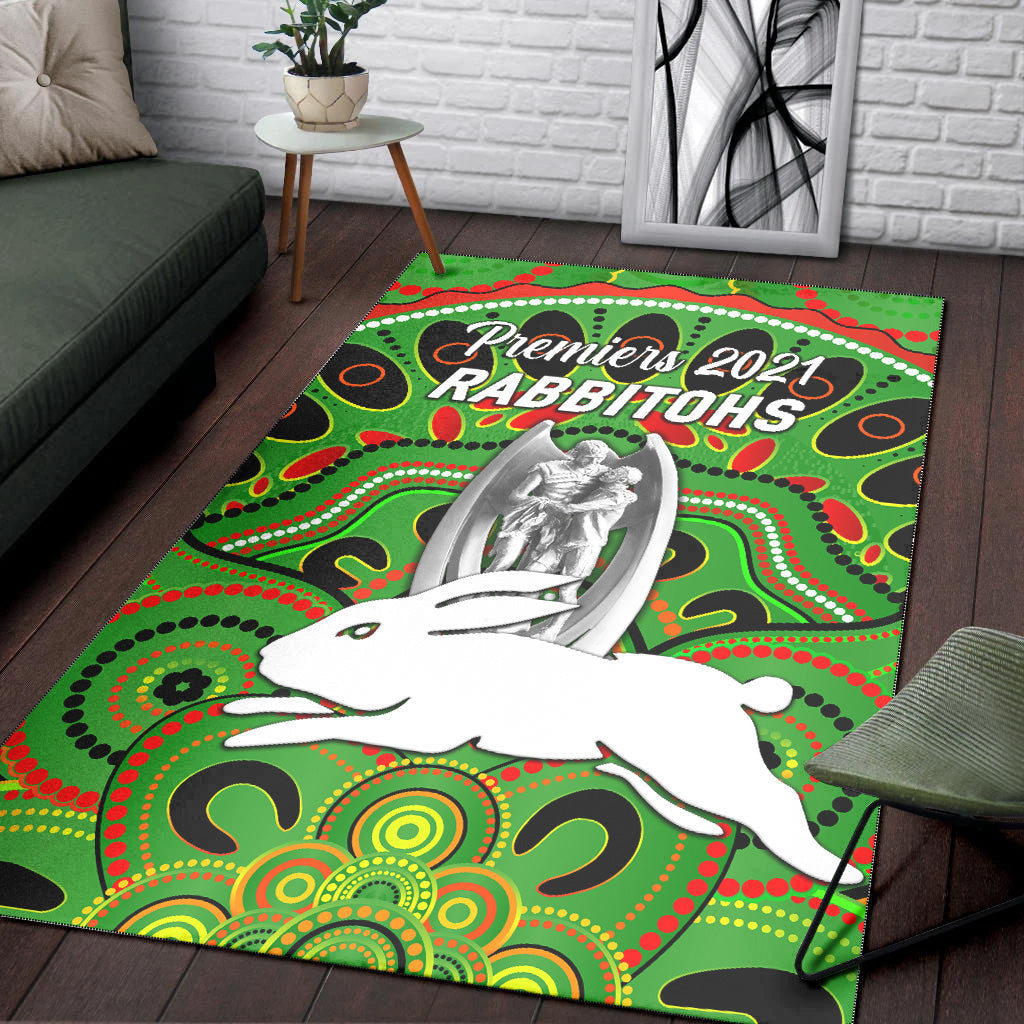 South Sydney Rabbitohs Area Rug 2021 Indigenous Premiers - Trophy - Green - Vibe Hoodie Shop