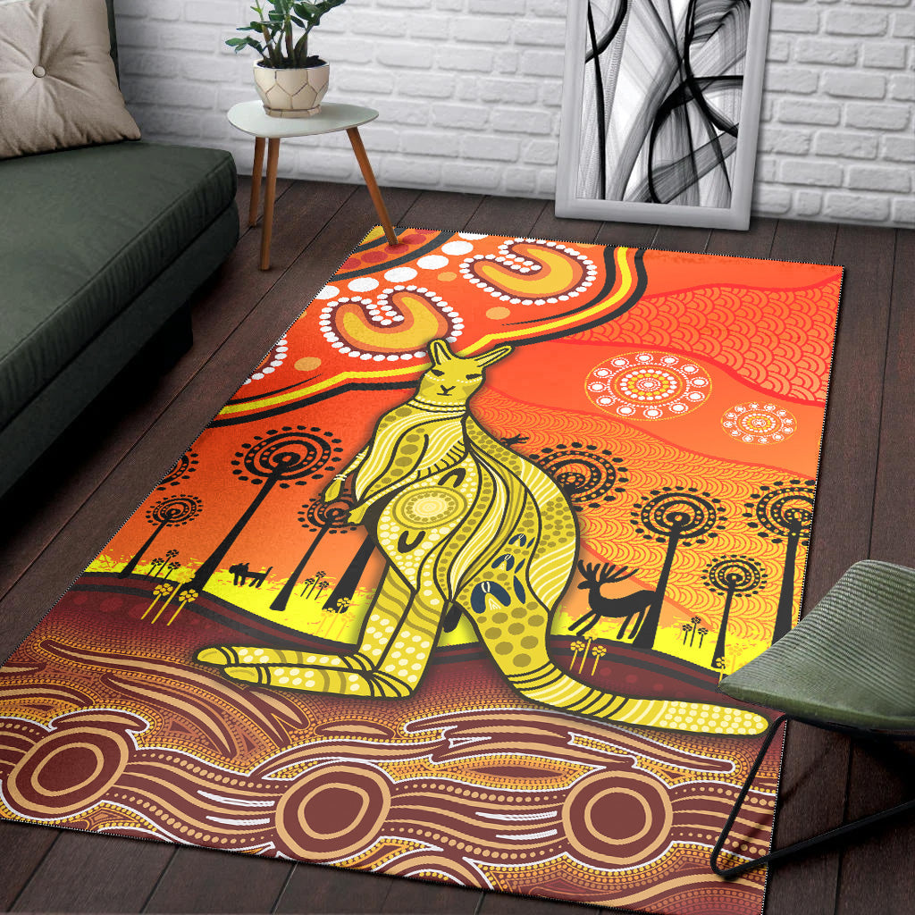 Aboriginal Art Kangaroo Area Rug Indigenous Unique Vibes - Orange - Vibe Hoodie Shop