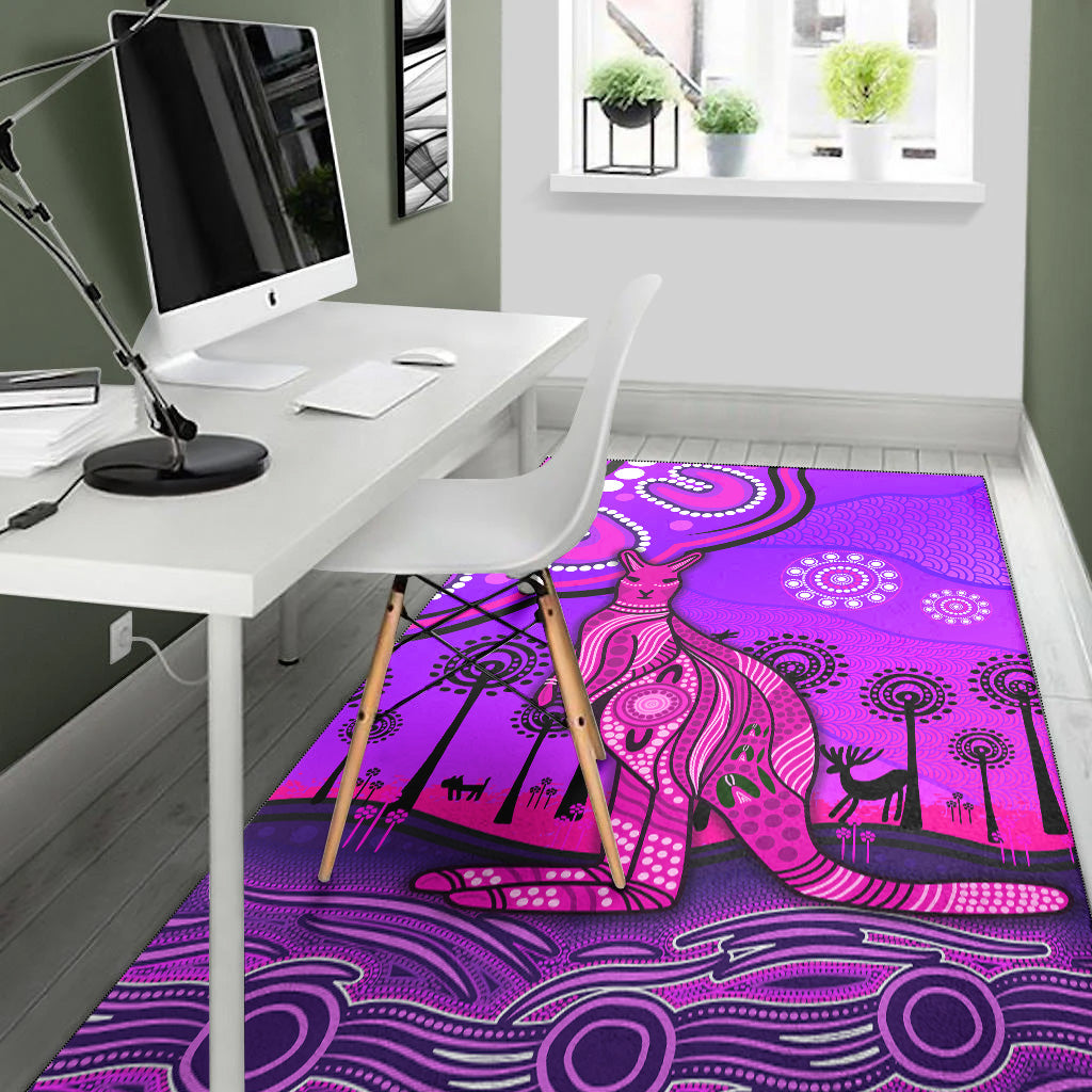 Aboriginal Art Kangaroo Area Rug Indigenous Unique Vibes - Purple - Vibe Hoodie Shop