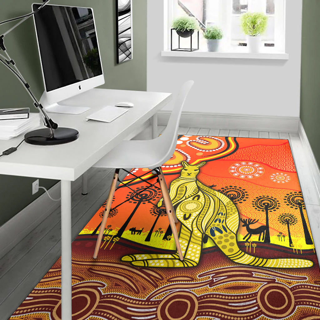 Aboriginal Art Kangaroo Area Rug Indigenous Unique Vibes - Orange - Vibe Hoodie Shop