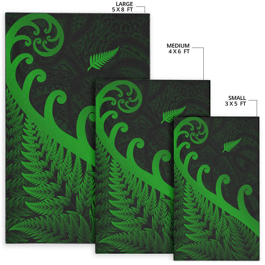 New Zealand Rugby Maori Area Rug Silver Fern Koru Vibes - Green - Vibe Hoodie Shop