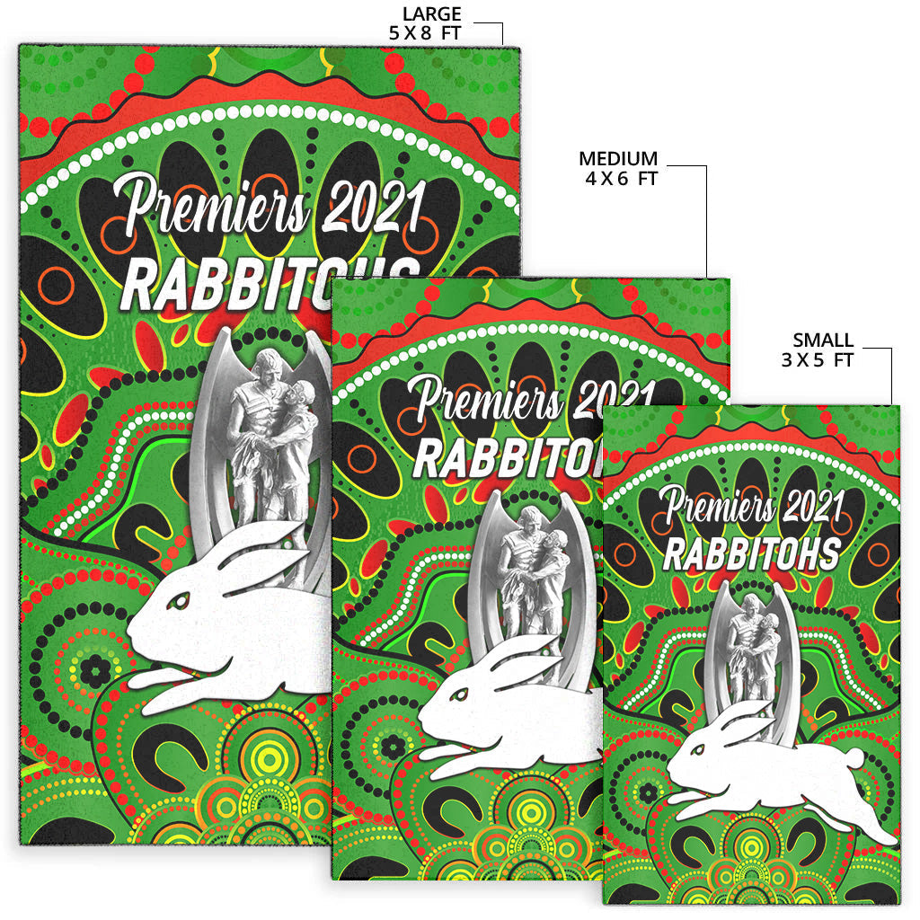 South Sydney Rabbitohs Area Rug 2021 Indigenous Premiers - Trophy - Green - Vibe Hoodie Shop