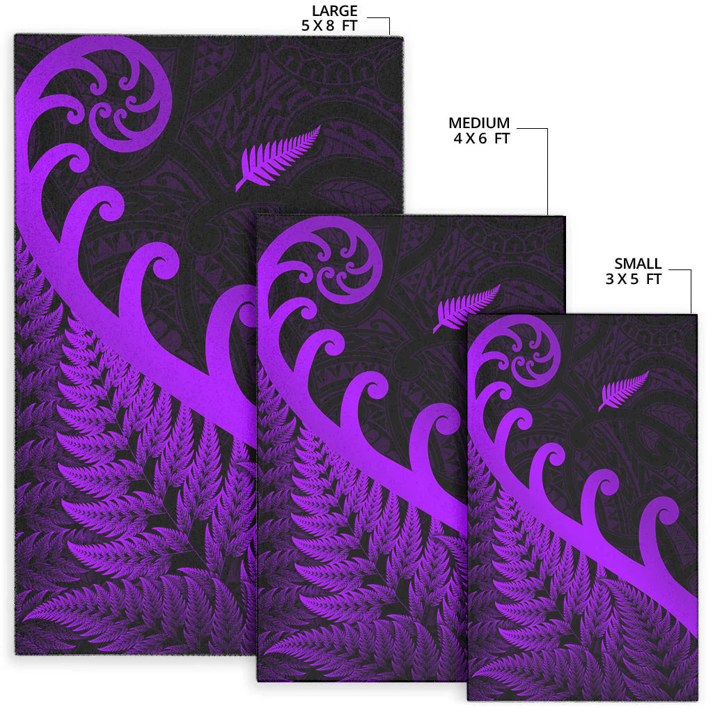 New Zealand Rugby Maori Area Rug Silver Fern Koru Vibes - Purple - Vibe Hoodie Shop