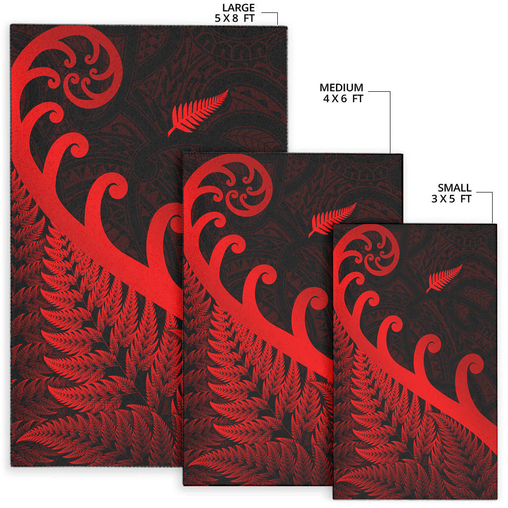 New Zealand Rugby Maori Area Rug Silver Fern Koru Vibes - Red - Vibe Hoodie Shop