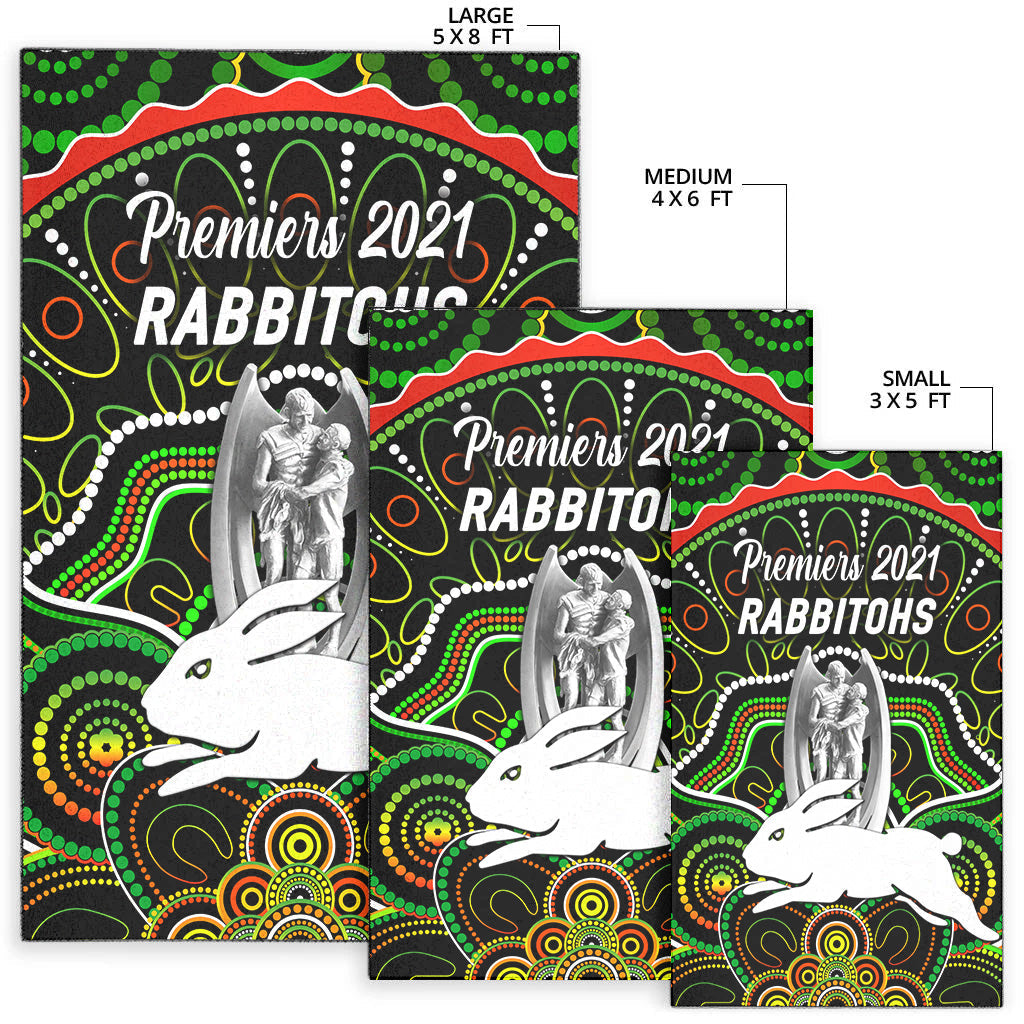 South Sydney Rabbitohs Area Rug 2021 Indigenous Premiers - Trophy - Black - Vibe Hoodie Shop