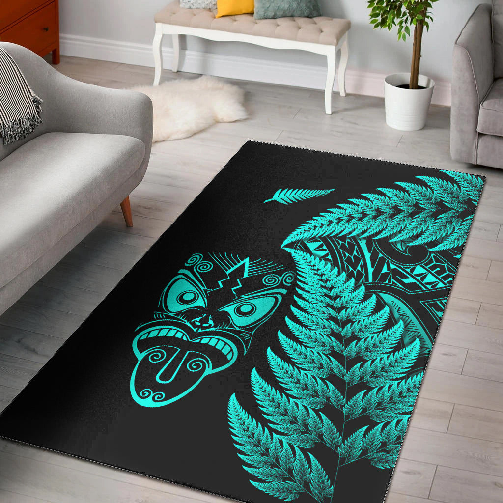 New Zealand Haka Rugby Maori Area Rug Silver Fern Vibes - Turquoise - Vibe Hoodie Shop