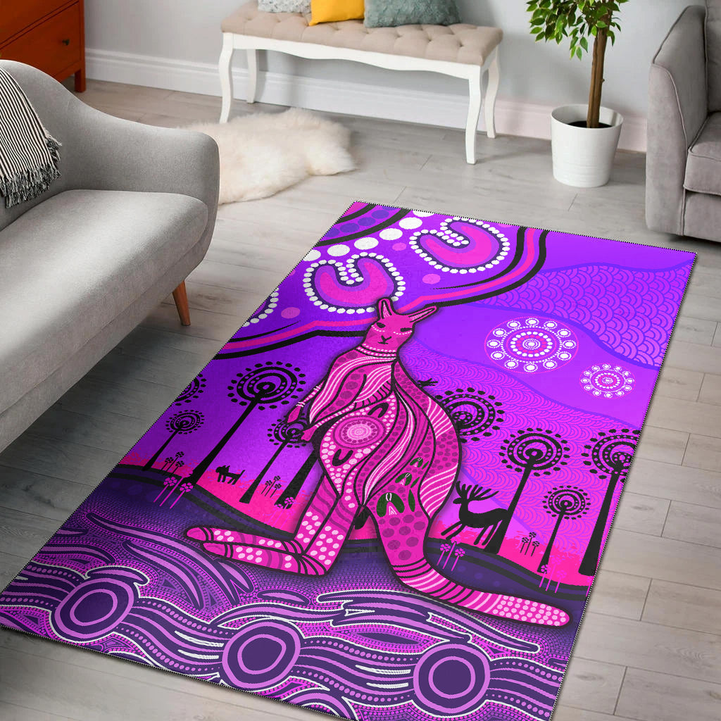 Aboriginal Art Kangaroo Area Rug Indigenous Unique Vibes - Purple - Vibe Hoodie Shop