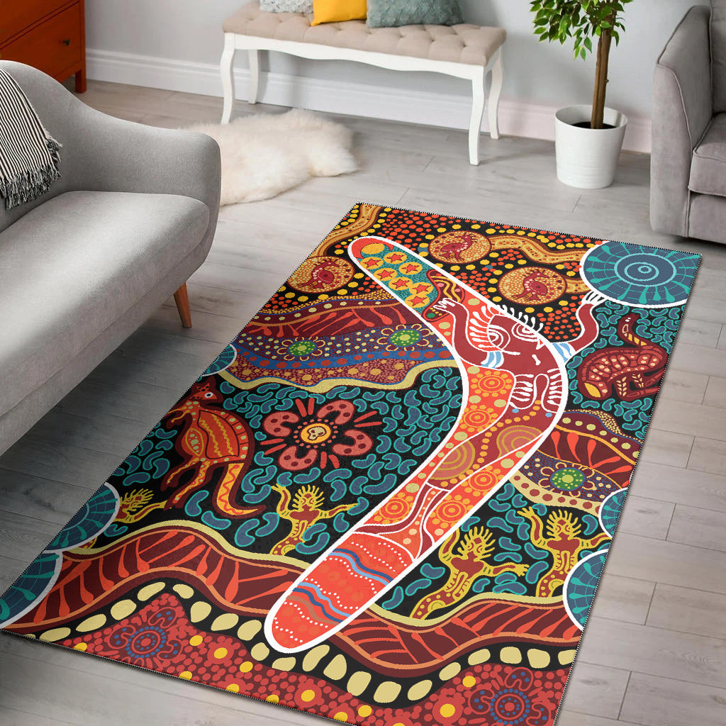 Aboriginal Boomerang Area Rug Indigenous - Vibe Hoodie Shop