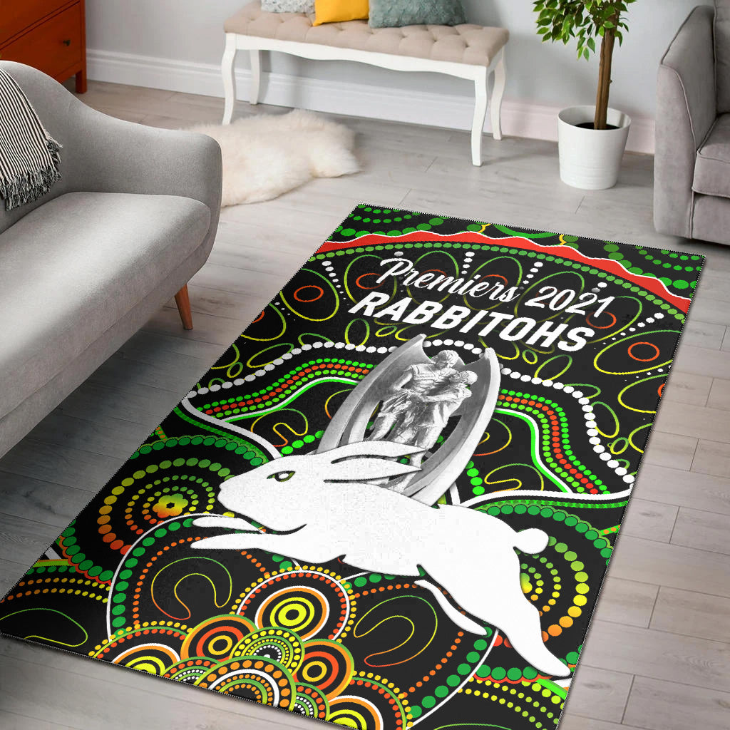 South Sydney Rabbitohs Area Rug 2021 Indigenous Premiers - Trophy - Black - Vibe Hoodie Shop