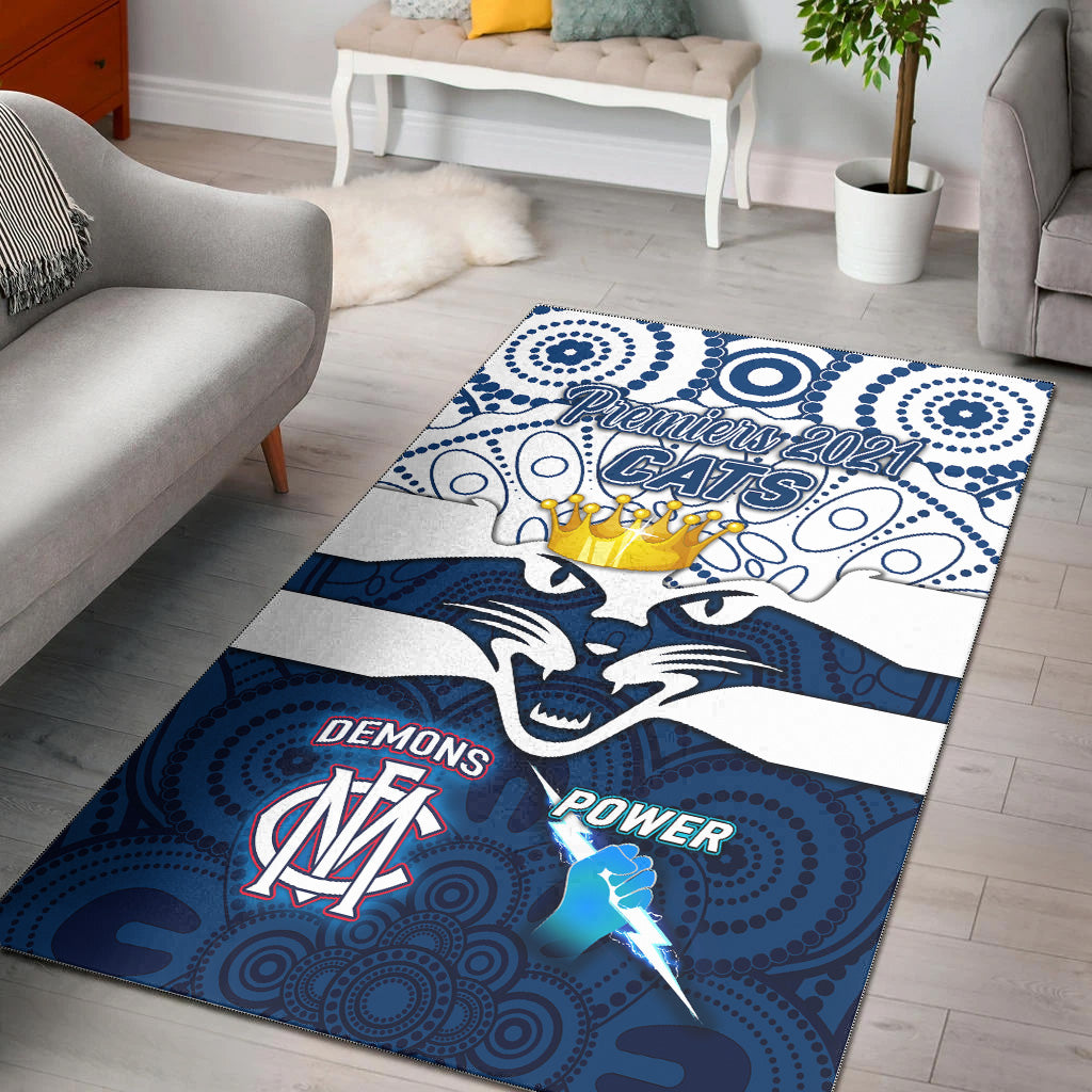 Geelong Cats Indigenous Area Rug Football 2021 Premiers - The King - Vibe Hoodie Shop