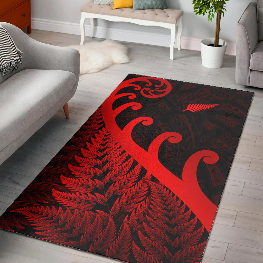 New Zealand Rugby Maori Area Rug Silver Fern Koru Vibes - Red - Vibe Hoodie Shop