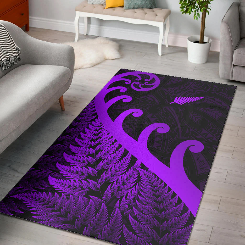 New Zealand Rugby Maori Area Rug Silver Fern Koru Vibes - Purple - Vibe Hoodie Shop