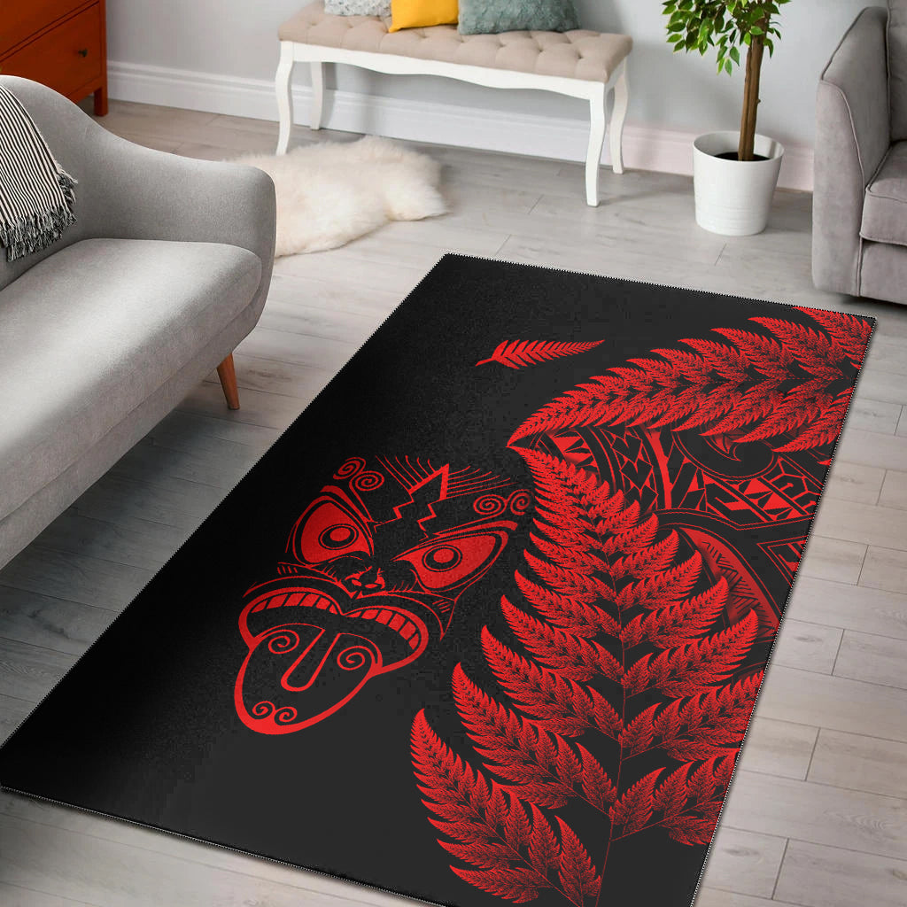 New Zealand Haka Rugby Maori Area Rug Silver Fern Vibes - Red - Vibe Hoodie Shop