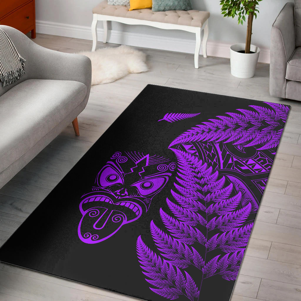 New Zealand Haka Rugby Maori Area Rug Silver Fern Vibes - Purple - Vibe Hoodie Shop