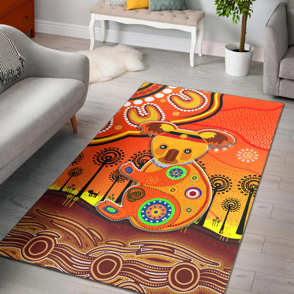 Aboriginal Art Koala Area Rug Indigenous Unique Vibes - Orange - Vibe Hoodie Shop