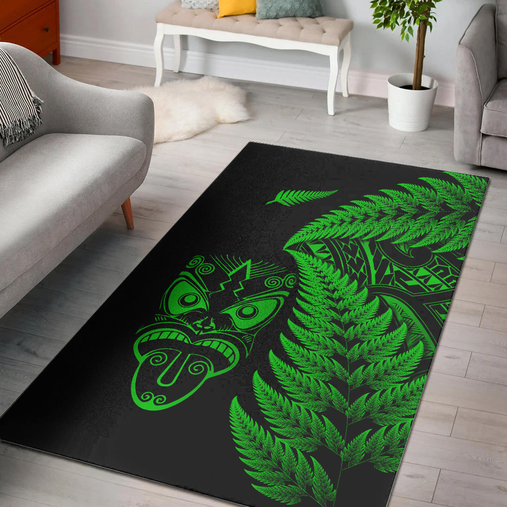 New Zealand Haka Rugby Maori Area Rug Silver Fern Vibes - Green - Vibe Hoodie Shop