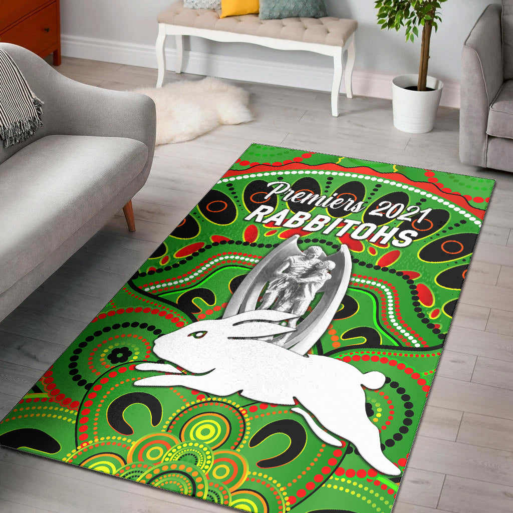 South Sydney Rabbitohs Area Rug 2021 Indigenous Premiers - Trophy - Green - Vibe Hoodie Shop