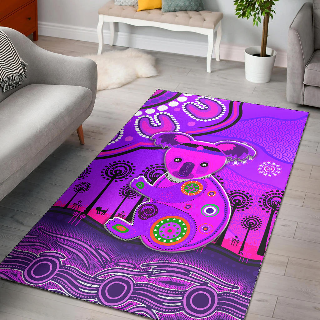 Aboriginal Art Koala Area Rug Indigenous Unique Vibes - Purple - Vibe Hoodie Shop