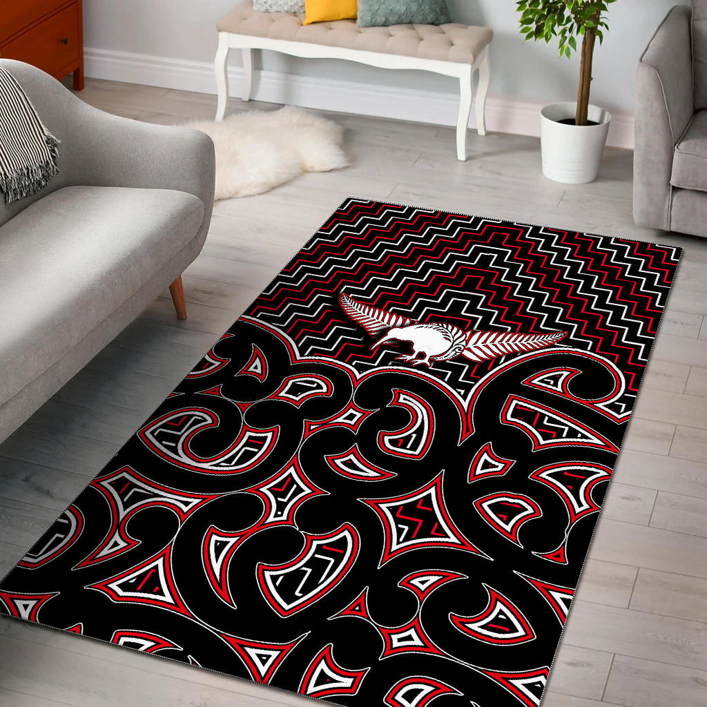 New Zealand Area Rug Maori Graphic Tee patterns Red - Vibe Hoodie Shop