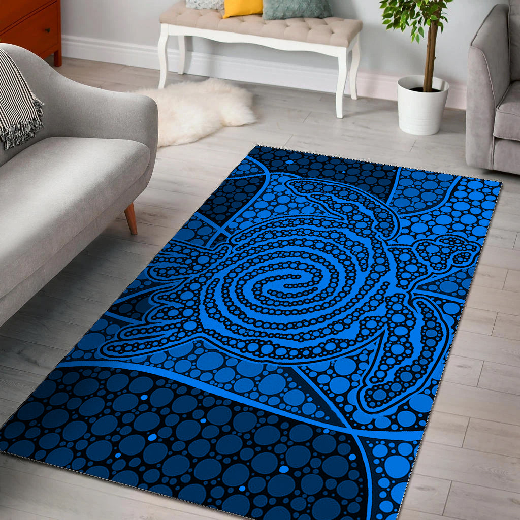 Turtle Area Rug Aboriginal Blue Style - Vibe Hoodie Shop