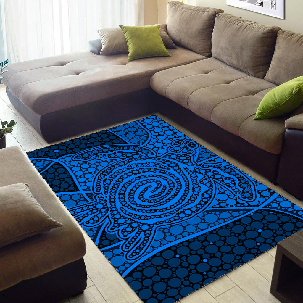 Turtle Area Rug Aboriginal Blue Style - Vibe Hoodie Shop