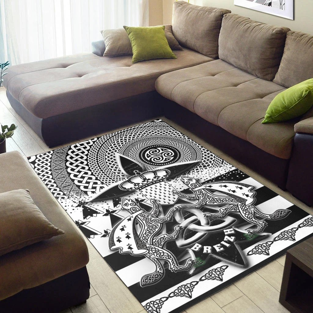 Celtic Brittany Area Rug - Brittany Flag With Stoat Ermine and Triskelion Symbols - Vibe Hoodie Shop