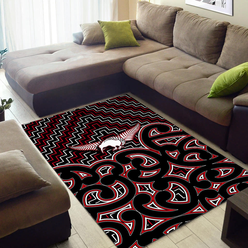 New Zealand Area Rug Maori Graphic Tee patterns Red - Vibe Hoodie Shop