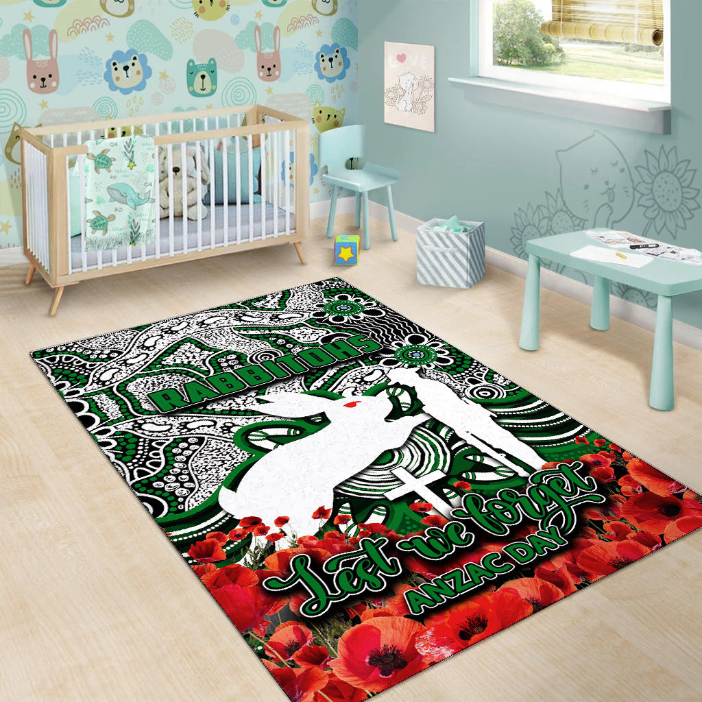 Rabbitohs Area Rug ANZAC Day Poppy Flowers With Aboriginal - Vibe Hoodie Shop