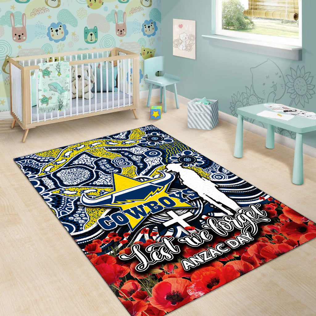 Cowboys Area Rug ANZAC Day Poppy Flowers With Aboriginal - Vibe Hoodie Shop