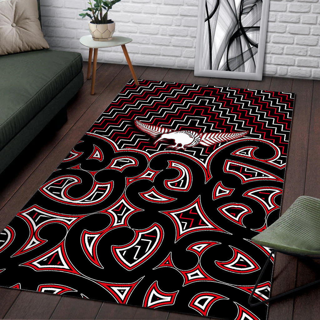 New Zealand Area Rug Maori Graphic Tee patterns Red - Vibe Hoodie Shop