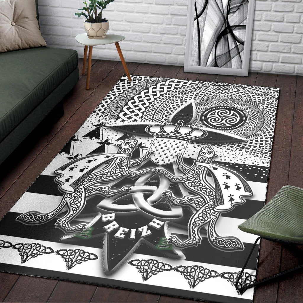 Celtic Brittany Area Rug - Brittany Flag With Stoat Ermine and Triskelion Symbols - Vibe Hoodie Shop