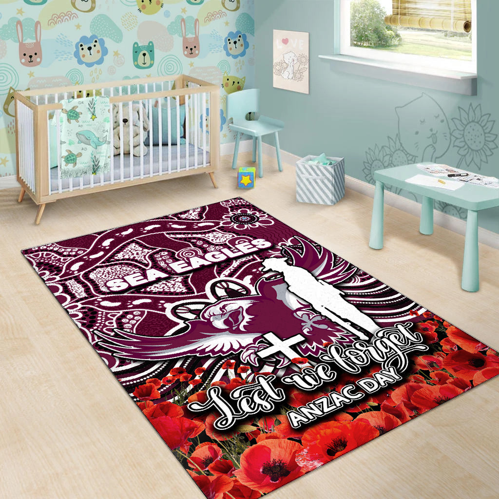 Sea Eagles Area Rug ANZAC Day Poppy Flowers With Aboriginal - Vibe Hoodie Shop