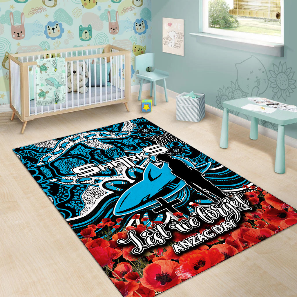 Sharks Area Rug ANZAC Day Poppy Flowers With Aboriginal - Vibe Hoodie Shop